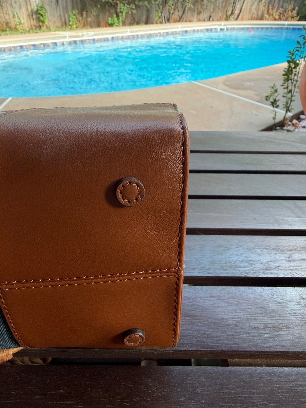 Ralph Lauren Denim Tote with Brown Leather Trim and Handles - Picture 6 of 8